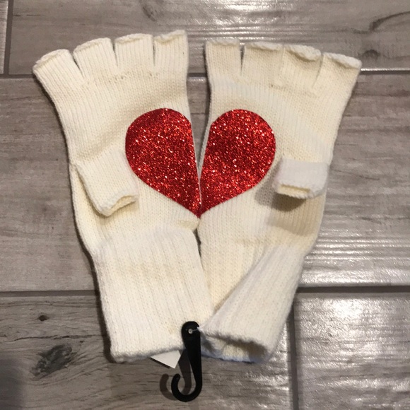 Tilly's Accessories - 2 pairs of Off White Knit Mittens w/Heart Appliqué